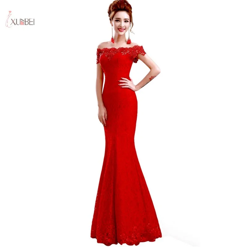 

Elegant Red Mermaid Lace Cocktail Dresses Off The Shoulder Sleeveless Long Party Gown robe cocktail