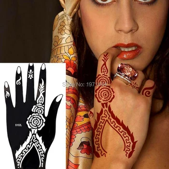 

Sale 50 Pair Black Color Hands Henna Stencils Semi-permanent Pattern Body Art Paint Hollow Tattoos Sticker use with Henna Paste