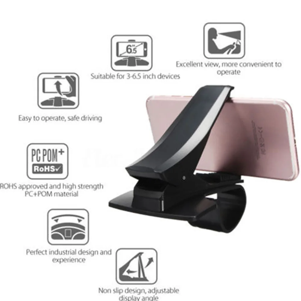 

Auto Clip Grip Bracket GPS Accessory Car Mount Adjustable Universal Phone Holder HUD Design Dashboard Stand Clamp ABS