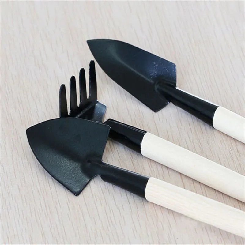 

2018 3pcs/1Set New Arrival Mini Garden Tools Small Shovel Rake Spade Wood Handle Metal Head Garden Tools