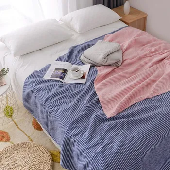

Japanese style Wash Cotton Summer Blanket Travel Soft Throw Blankets For Beds Sofa Pink/ Blue/Camel Bed Cover Blanket 200x230cm