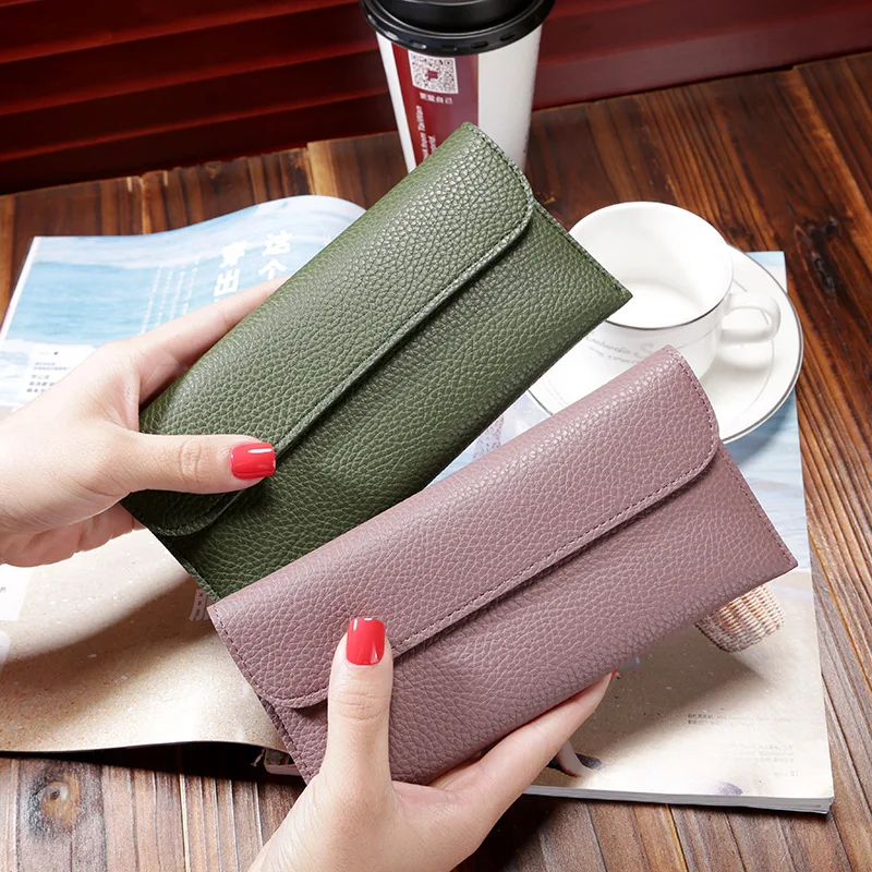 Women's Long Wallet Fashion Thin Female Wallet Simple Buckle Card