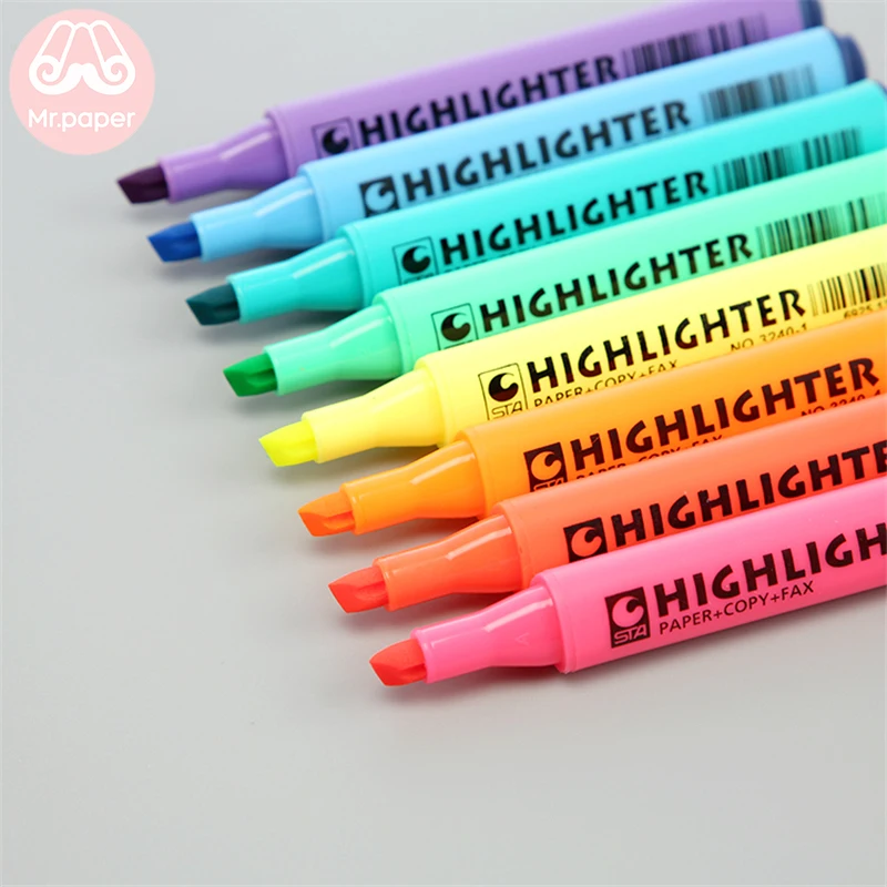 

Mr Paper Students Use 8-color Triangle Pen-hold Highlighter for School Account Diary Decoration Pastel Colorful Marker Note Pens
