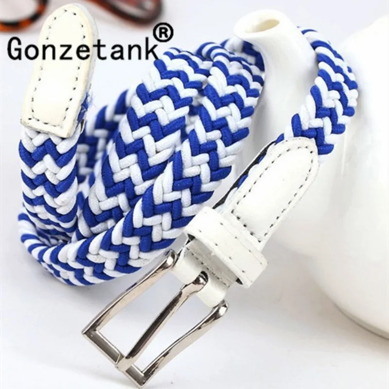 Gonzetank 2017 Women Elastic Canvas Belts Candy Color Leather Casual