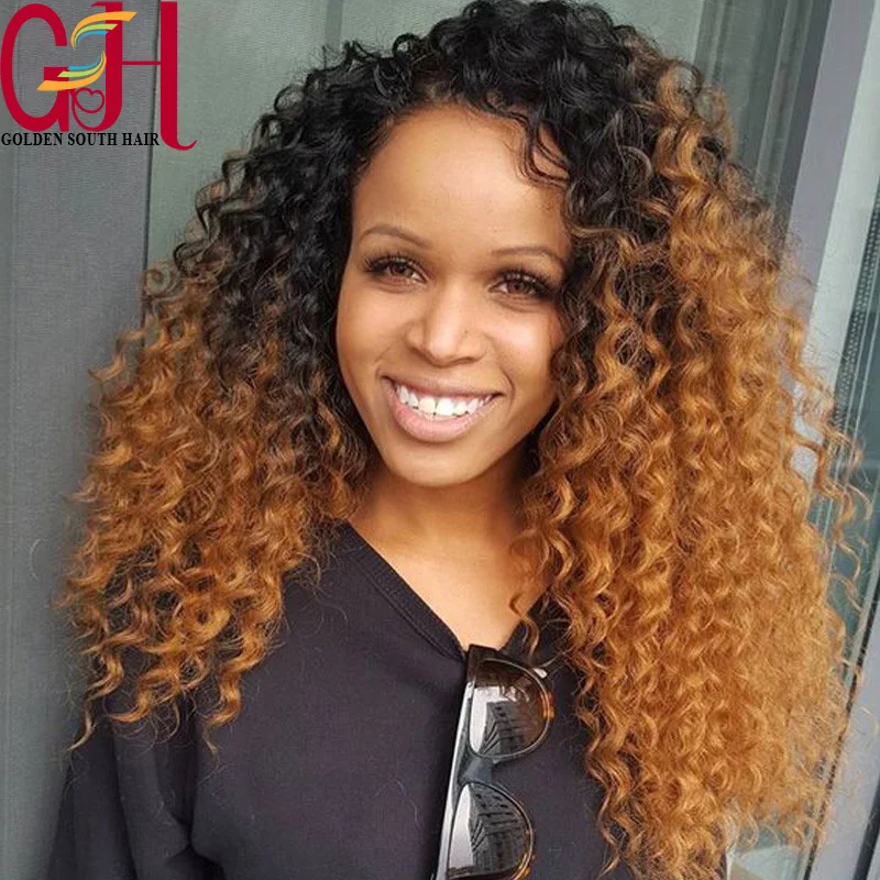 

Ombre Curly Wigs Unprocessed Brazilian Virgin Hair Two Tone color Lace Front Wig / Full Lace Human Hair Curly Wig With Baby Hair