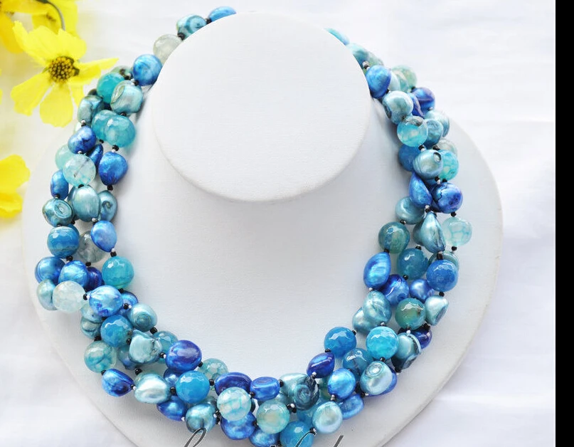 

~~ BJC 00072 blue baroque pearl Faceted gray agate bead necklace Discount 35%