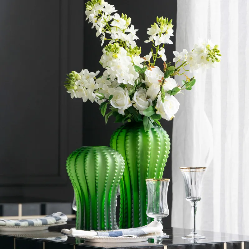 Скандинавские зеленые стеклянные кактусы ваза для украшения интерьера Цветочные украшения подарки