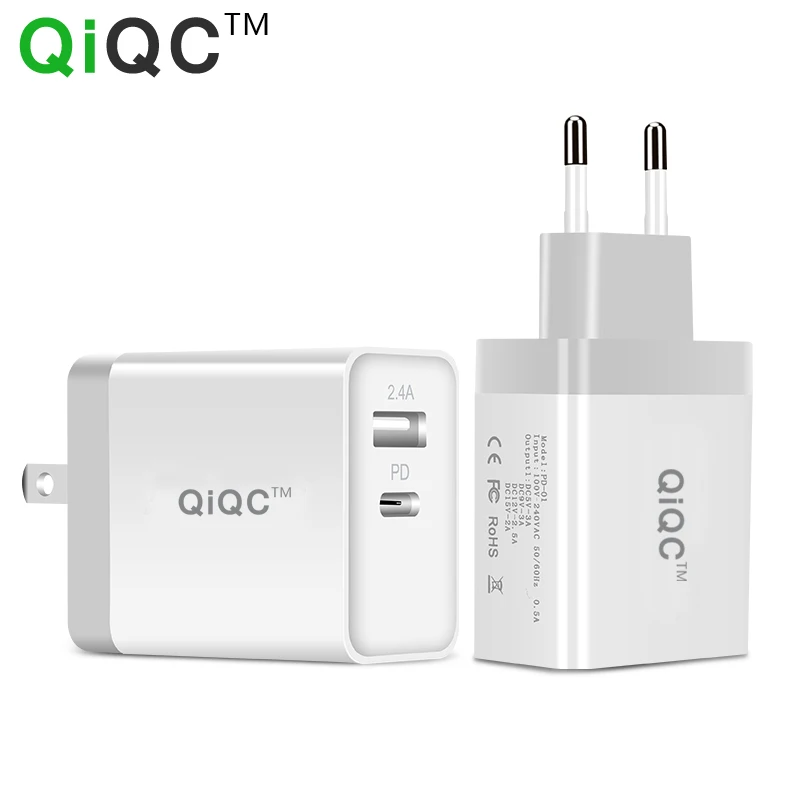 QiQC 30W USB PD Charger Power Fast Charger Type C 2 Ports Travel Wall Quick Chargers