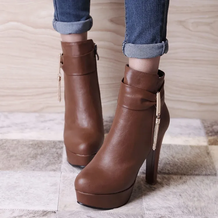 

Big Size 11 12 13 14 Side Zipper Shoe Boots for Waterproofing Platform with Round Head and Round heel