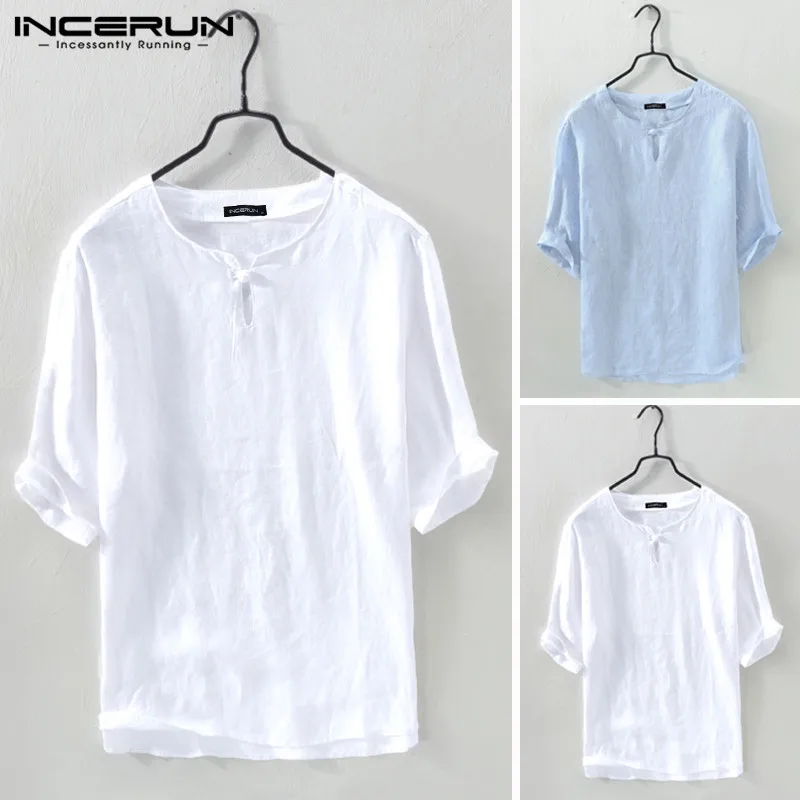 INCERUN Male Loose Short Sleeve Chinese Style Solid Color Summer 2020 Thin Section Pullover Shirt Buckle Cotton Breathable Shirt