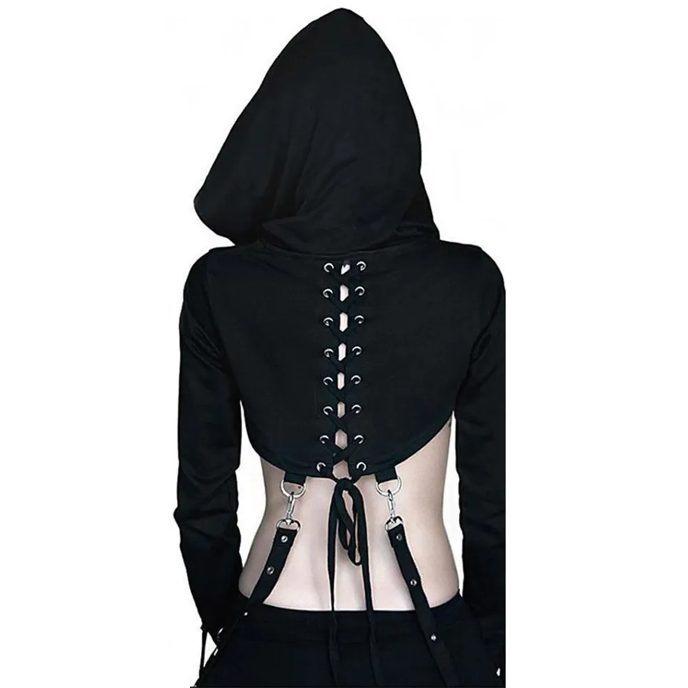 Gothic Bandage Hooded Hoodies Women Autumn Black Hole Streetwear Cool Halloween Top Female Club Sexy Cropped Hoodie Sweatshirt Gothic Bandage Hooded Hoodies Women Autumn Black Hole Streetwear Cool Halloween Top Female Club Sexy Cropped Hoodie Sweatshirt
