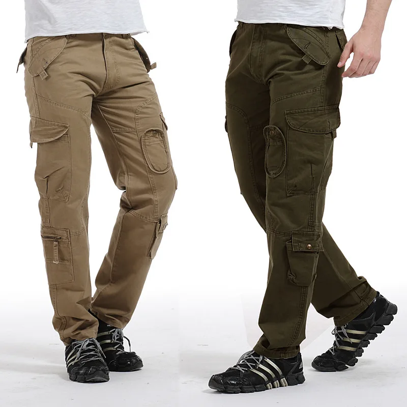 

Men's Multi Pocket Cotton Overalls Large Size Straight Cargo Pants Outdoor Military Training Hiking Sports Loose Army Trousers