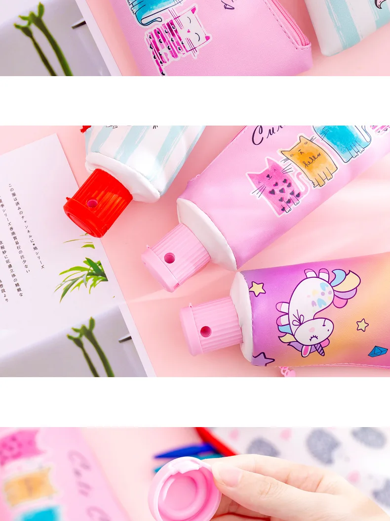 Creative toothpaste leather Pencil Case Cute Unicorn Owl cat large Pen Bag Kawaii Office School Supplies Korean Stationery