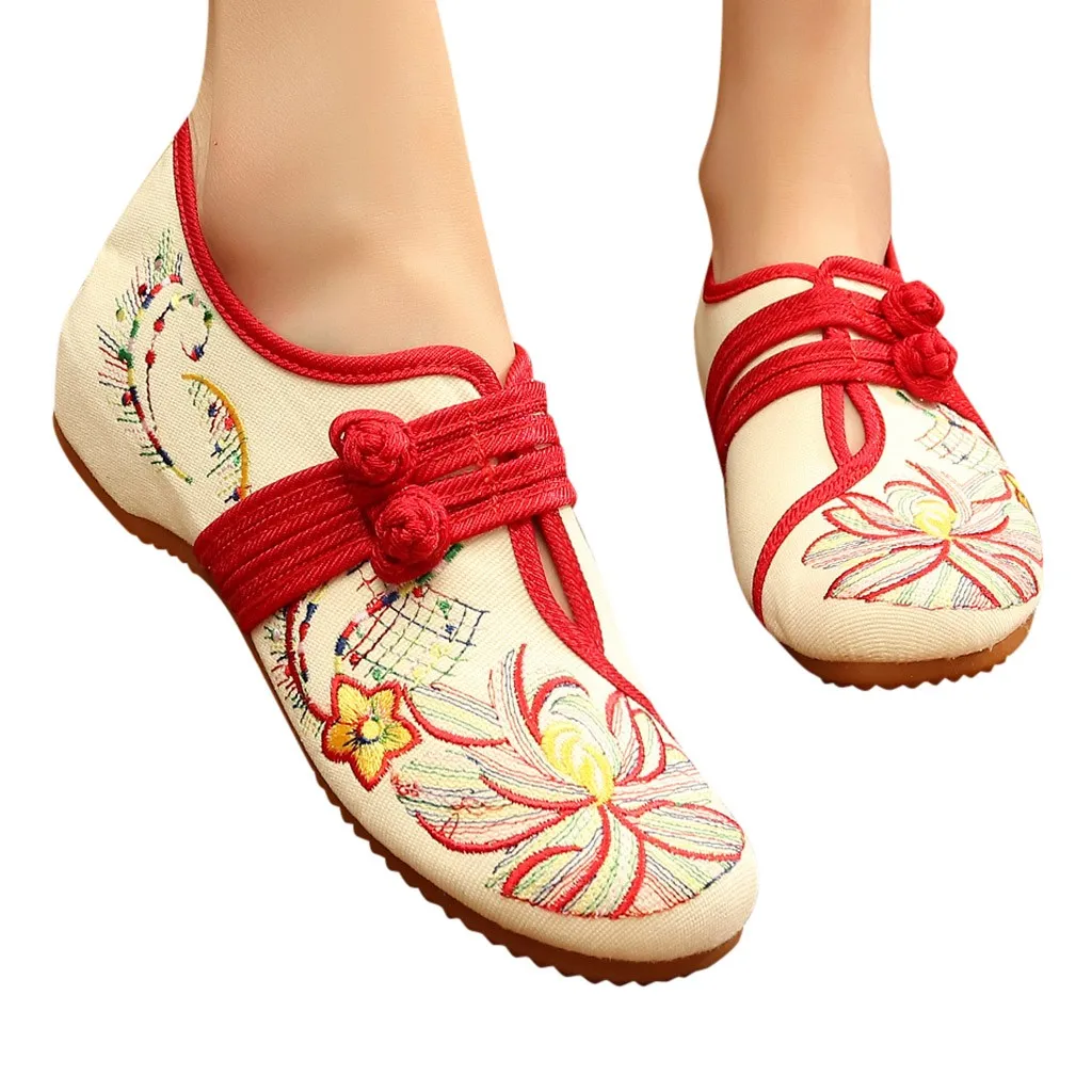 Женские туфли на плоской подошве с цветочной вышивкой в стиле «Старый Пекин»; винтажные Женские Повседневные Дышащие свадебные туфли с двумя пряжками;# N3