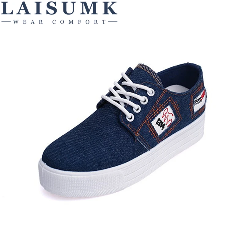 

LAISUMK Fashion Summer sneakers Women Vulcanize Shoes Lace-Up white Flat Canvas Casual Shoes woman Breathable Wlaking female