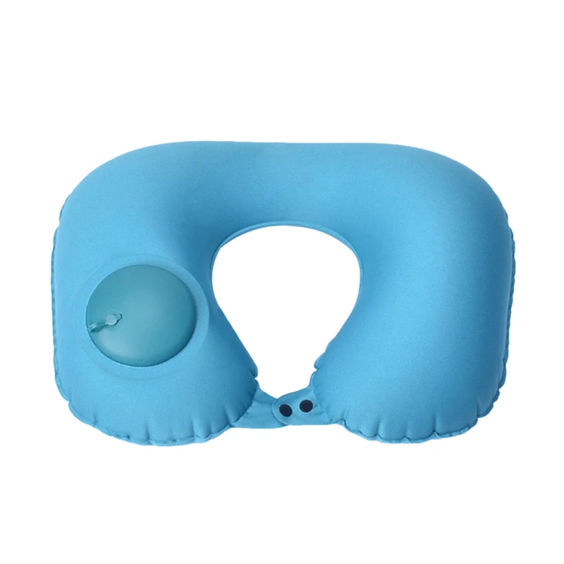 Надувная дорожная u-образная воздушная подушка Складная опорная подушка для подголовника подушка для поддува воздуха спальный инструмент пуш-тип портативный - Цвет: Blue