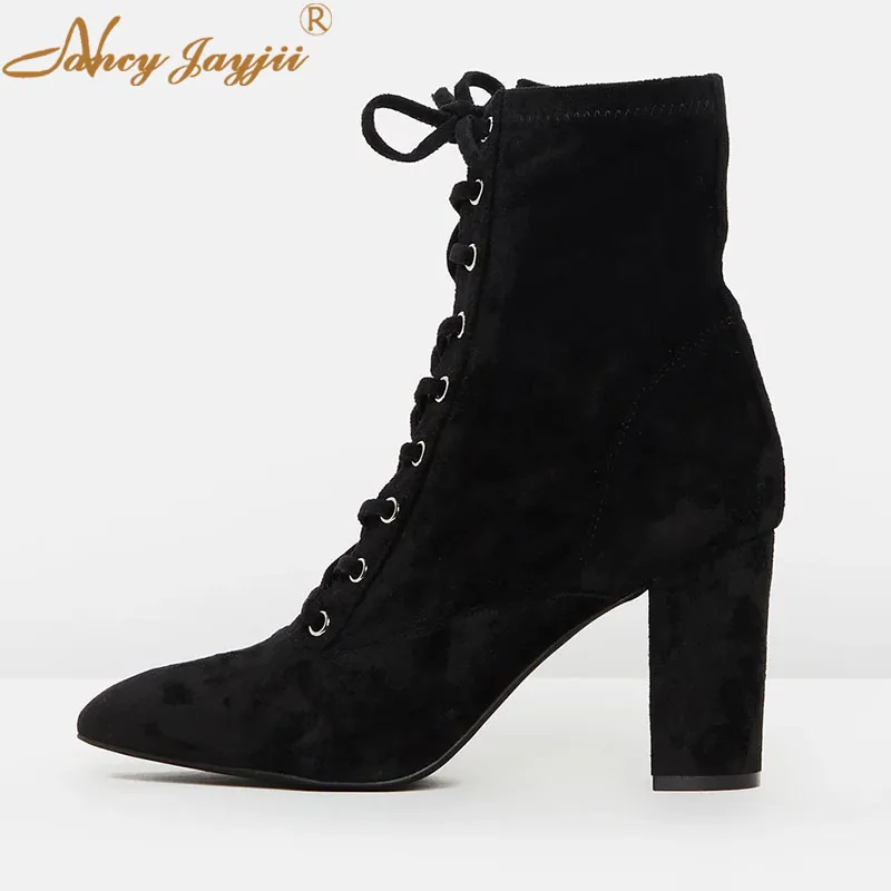 black pointed toe lace up boots