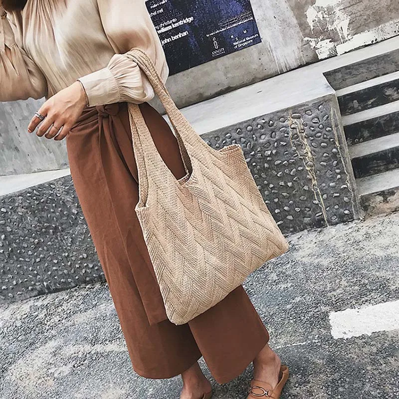 Autumn New Women Fahsion Straw Bags INS Popular Female Exquisite Handbag Large Lady Holiday Weave Shoulder Bag Knit Bolsa SS3399 (13)