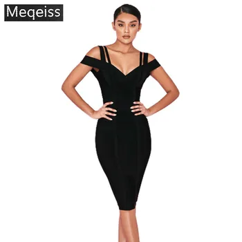 

wholesale MEQEISS 2018 New Dress Black and wine red Elastic tight pack hip Fashion elegance Cocktail party bandage dress
