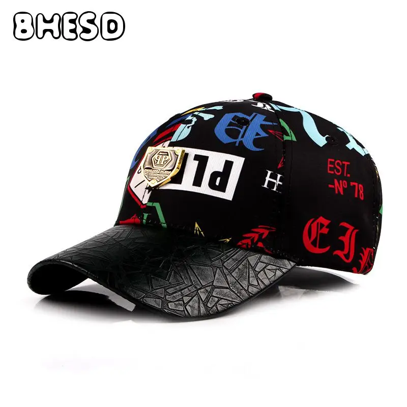 Bhesd 2018 Новый печати хип-хоп шляпа мужской Для женщин Мода PU Бейсбол snapback шляпу