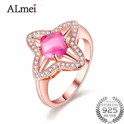 Almei 1.4ct корунд Новый стиль звезды обручальное кольцо из розового золота Цвет Серебро 925 Заявление Кольца Fine Jewelry с коробкой 40% FJ088