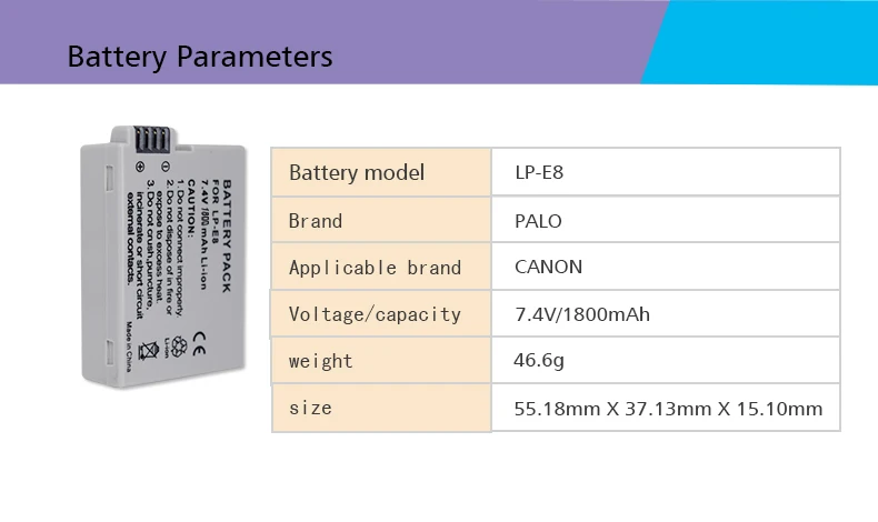 PALO Батарея пакет LP-E8 акумуляторная батарея LP-E8 Lp E8 для Canon 550D 600D 650D 700D X4 X5 X6i X7i T2i T3i T4i T5i DSLR Камера 0,11