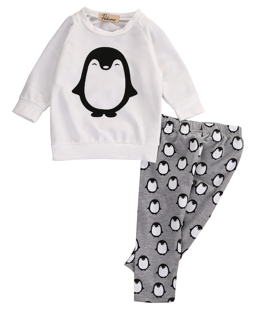 

pudcoco Newest Arrivals Hot Infant Newborn Toddler Baby Boy Girl Penguin Shirt Tops Leggings Pants Casual Outfits Clothes Sets