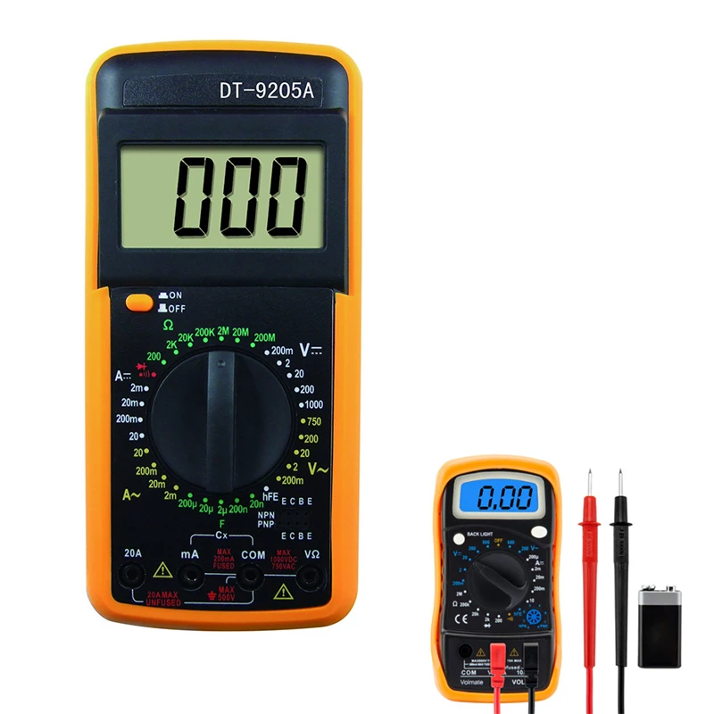 

Electric LCD Digital Multimeter Multimetro Ammeter Voltmeter Resistance Capacitance Volt Amp Ohm AC/DC Tester DT9205A