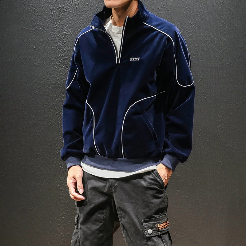 Men High Streetwear Hip Hop Pullover Jacket Male Fashion Casual Long Sleeve Velvet Coat Spring Autumn Outerwear Men High Streetwear Hip Hop Pullover Jacket Male Fashion Casual Long Sleeve Velvet Coat Spring Autumn Outerwear