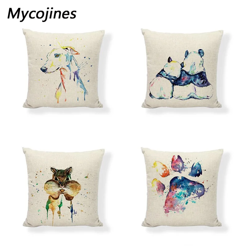 Creative Watercolor Animal Decoration Cushion Cover Squirrel Sloth Deer Panda Pillowcover Home Sofa Chair Decorative Pillowcase | Дом и сад