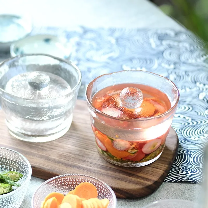 

Quality Frosted Glass Bowls Creative Thickening Crystal Clear Pickling Pickle Jar Multi-function Snack Fruits Desk Sealed Cover