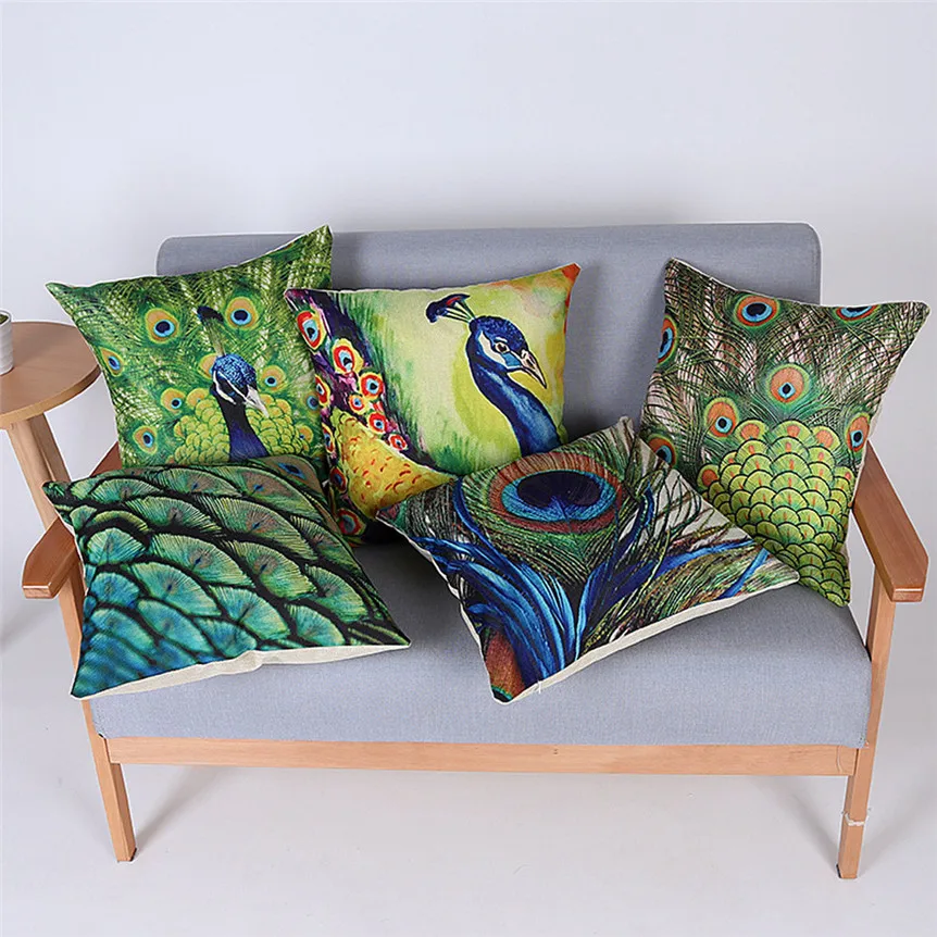 

Ouneed Happy Sale Peacock Fashion Sofa Bed Home Decoration Pillow Case Cushion linen blend Peacock green hair Cover ap0328-3