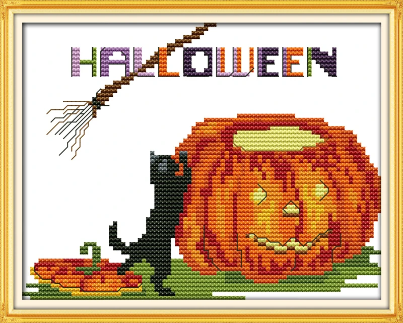 

The cat and pumpkin cross stitch kit 14ct 11ct count print canvas stitches embroidery DIY handmade needlework plus