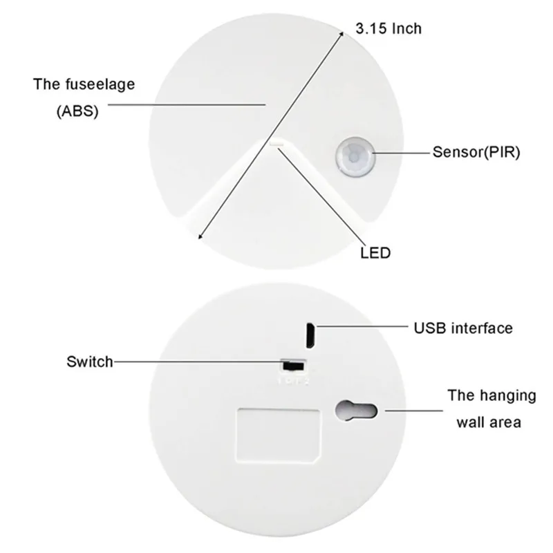  Mrosaa Wall Lamp ABS USB Charging PIR Motion Sensor Light Control Warm White LED Night Lamp Cabinet - 32851185314