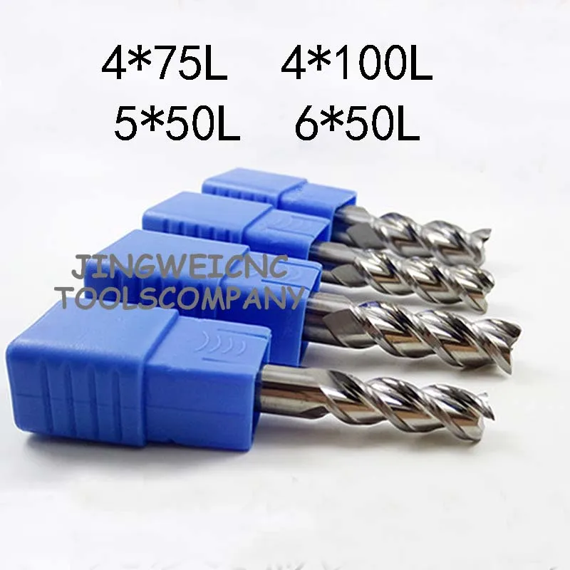 

HRC 45 Aluminum Carbide end mill extra long length 4*75mm 4*100mm 5*50mm 6*50mm extended long length for Aluminum and cooper