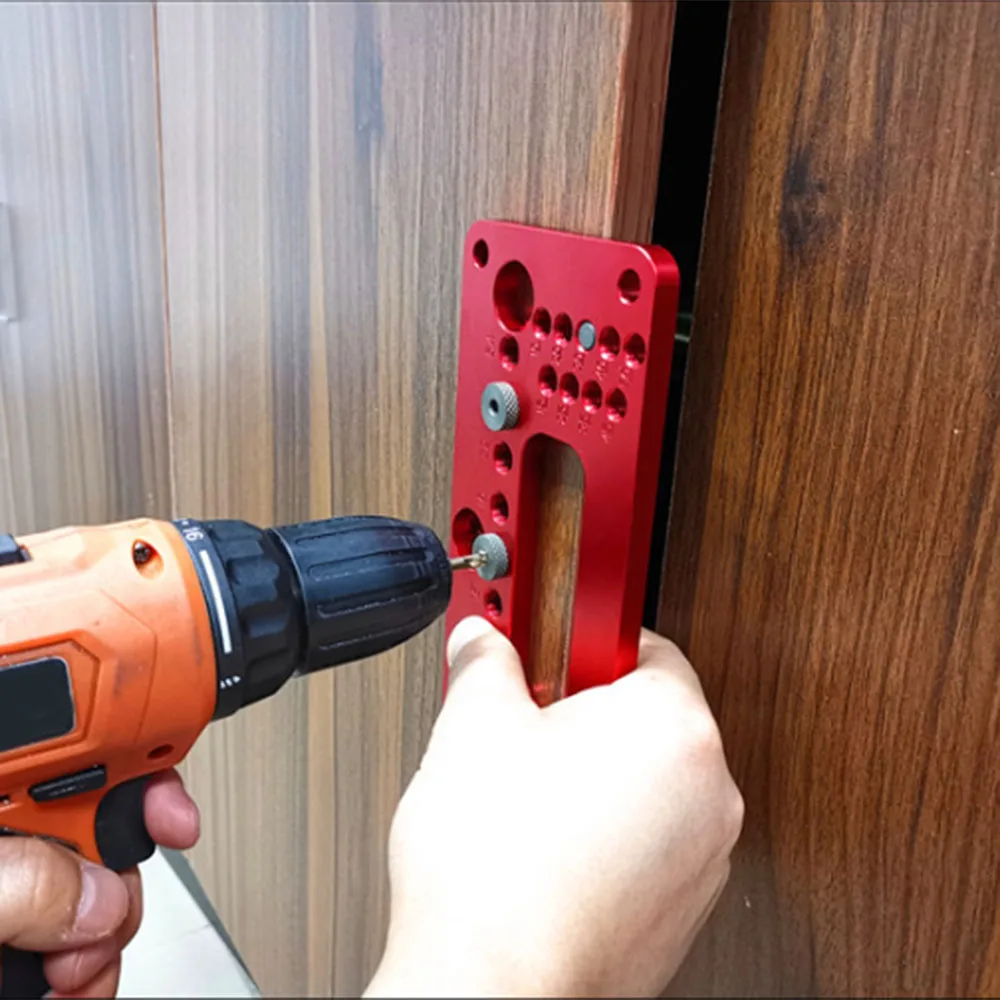 

Blue/Red Wardrobe Door Cabinet Positioner Punch Locator Drill Guide Woodworking Tool