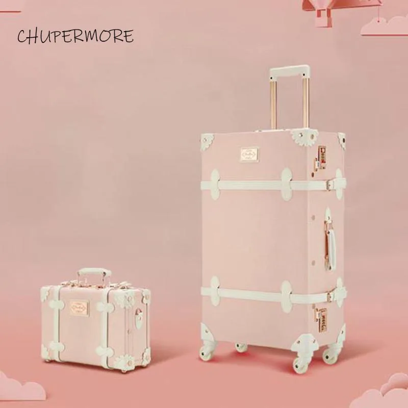 Chupermore Ретро идеальный Для женщин цветы 20/22/24/26 inch размер прокатки Чемодан и сумочка Spinner чемодан Марка