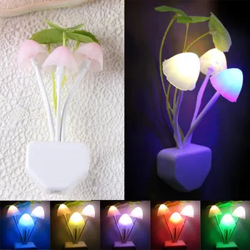 

US Romantic LED Night Light Sensor Plug-in Wall Lamp Home Illumination Mushroom Fungus colorful Light#sw