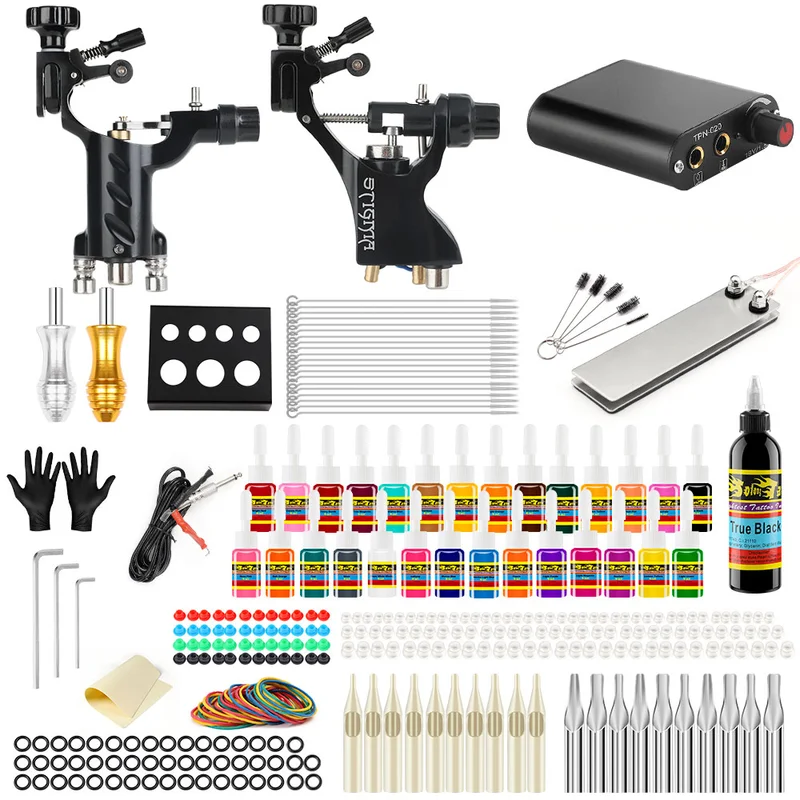 

Stigma 2018 New Complete Professional Tattoo Machine Kit Sets 2 Rotary Machines for Body Art Color Inks Power Supply