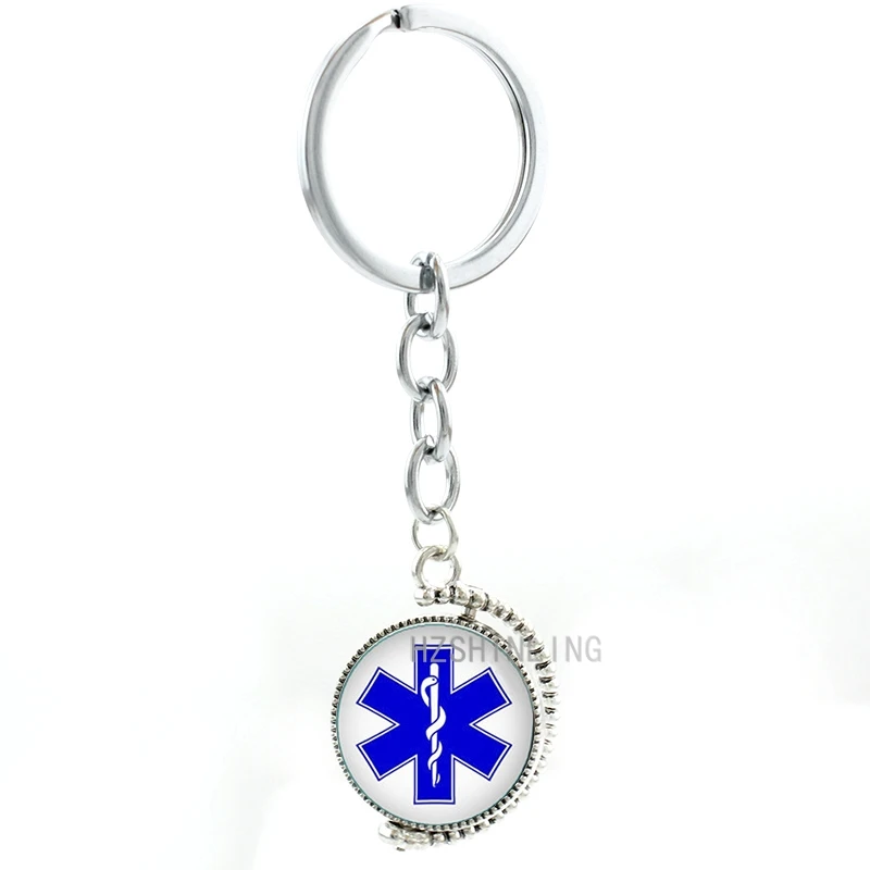 

Double sides Star of Life keychain Diabetic Medical Alert pendant Stan Pentagram men women key chain ring jewelry T807