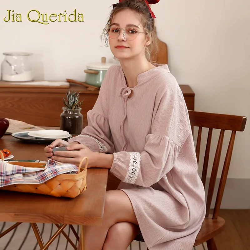 

J&Q Womens Nightgown Sleepwear 2019 Fashion Night Dress Pink Plus Size Women Nightwear Spring Ribbons Belted Lingerie Nightgown