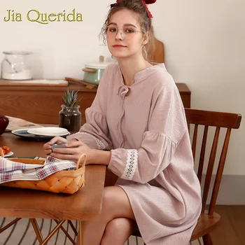 

J&Q Womens Nightgown Sleepwear 2019 Fashion Night Dress Pink Plus Size Women Nightwear Spring Ribbons Belted Lingerie Nightgown