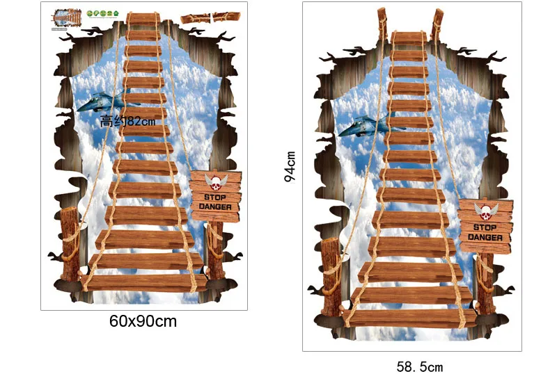 Захватывающий подвесной мост 3D наклейки на стену домашний Декор Гостиная напольный для ванной и спальни стикер самоклеящаяся пленка