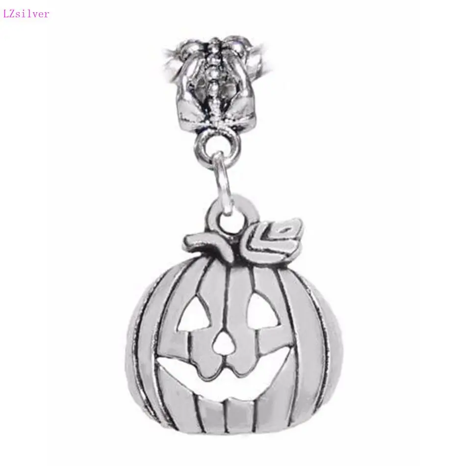 

100 Pcs Ancient Silver Jack-O-Lantern Carved Pumpkin Halloween Pendants Charm for European Bracelet 30 mm x 15.5 mm x 3 mm