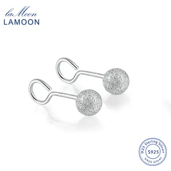 

LAMOON New 100%Real 925-Sterling-Silver Ball Shaped Hook Earrings Fine Jewelry For Women Girl Gift LMEY183 LMEY184 LMEY185