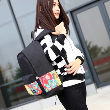 

150pcs/lot Fashion Canvas Cartoon Backpack Printing Women Student Leisure Laptop School Bags Pack Large Capacity Rucksack