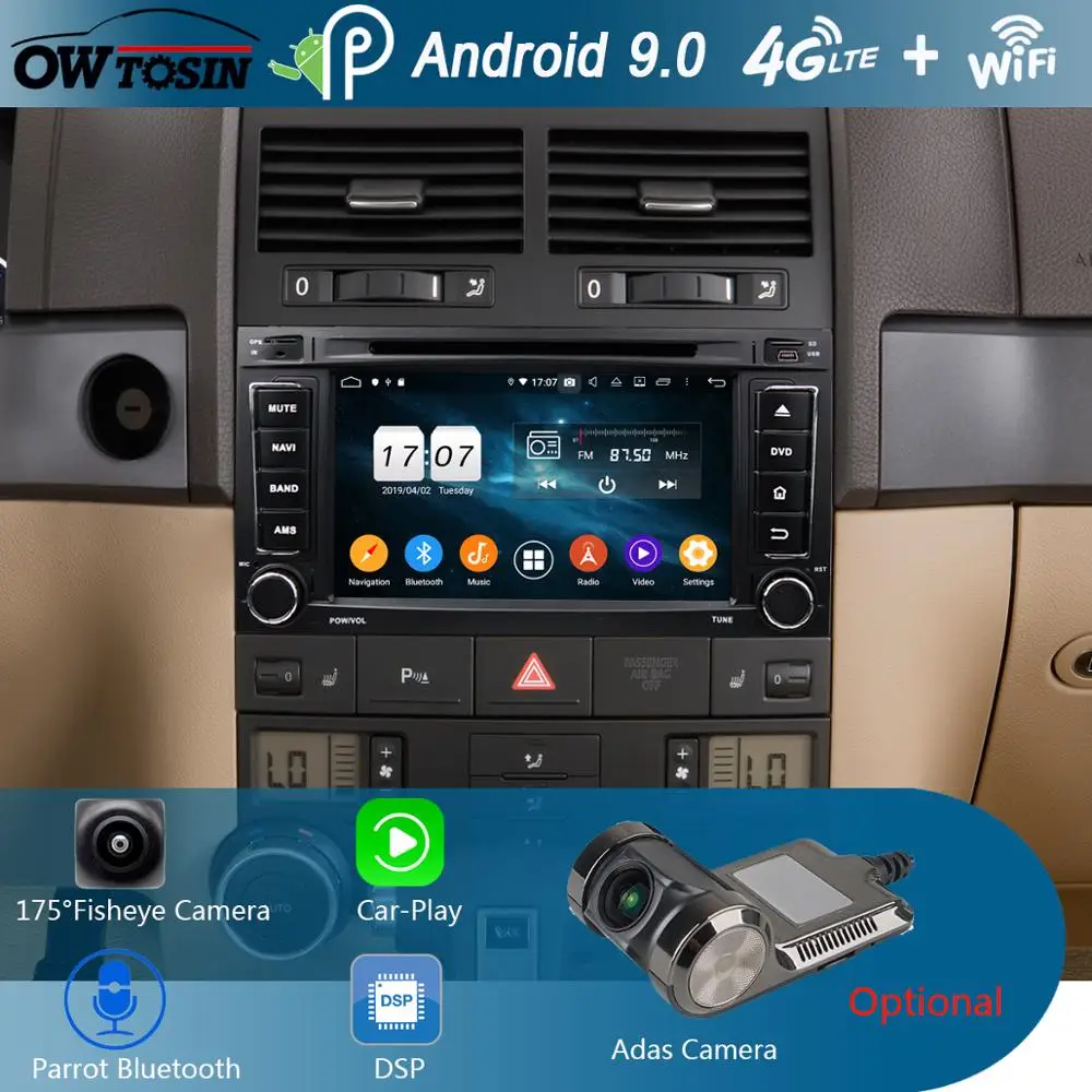 

7" IPS 8Core 4G+64G Android 9.0 Car DVD Player For VW Volkswagen Touareg T5 Multivan Transporter GPS Radio DSP Parrot BT CarPlay