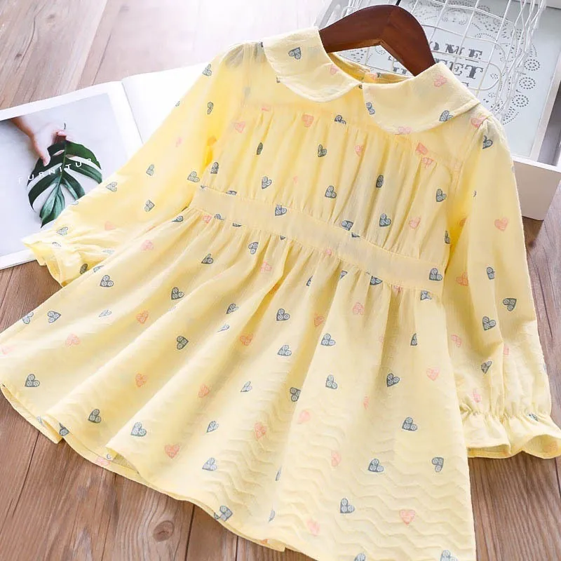 Платье для маленьких девочек с длинными рукавами; цвет белый, розовый, желтый; одежда для малышей с принтом; повседневная детская одежда; бутики; сезон осень-YYW