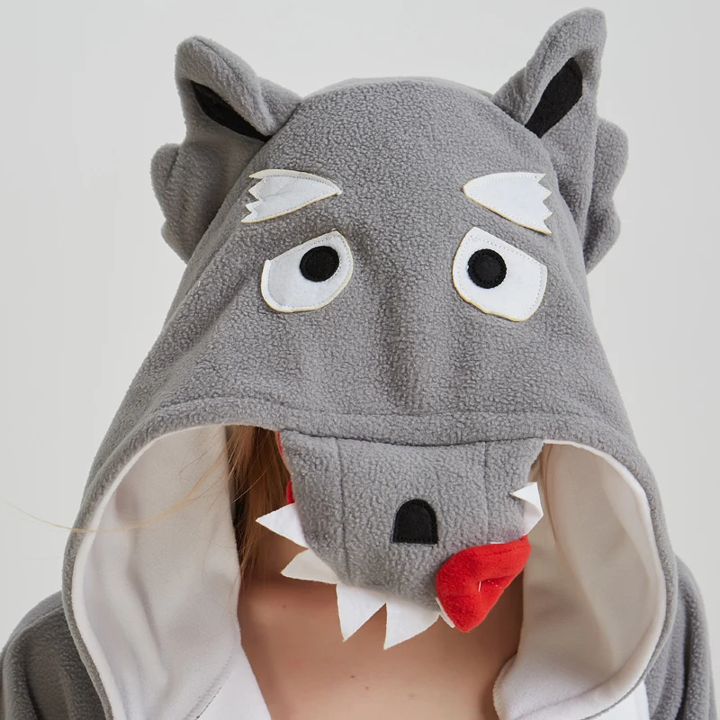 Fancy Grey Wolf Kigurumi Pajama Animal Adult Onesies For Women Pyjamas One-Piece Sleepwear Pyjamas Halloween Christmas Party (1)