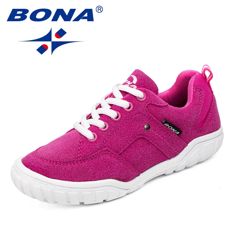 BONA/ классический стиль; детская повседневная обувь; прогулочные беговые кроссовки на шнуровке для мальчиков и девочек; Быстрая - Цвет: ROSE RED